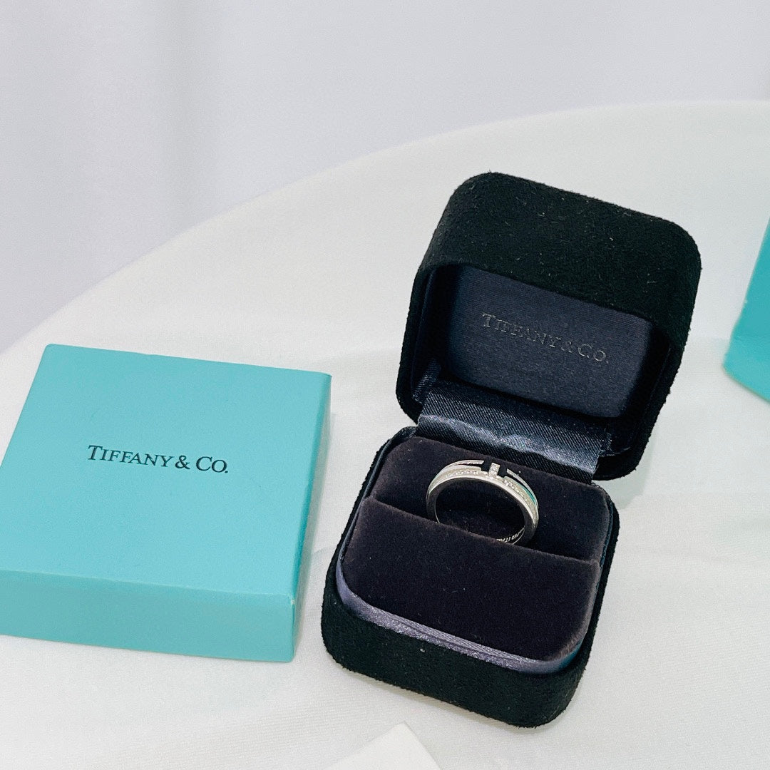 18K Tiffany Narrow Pave Diamond Ring