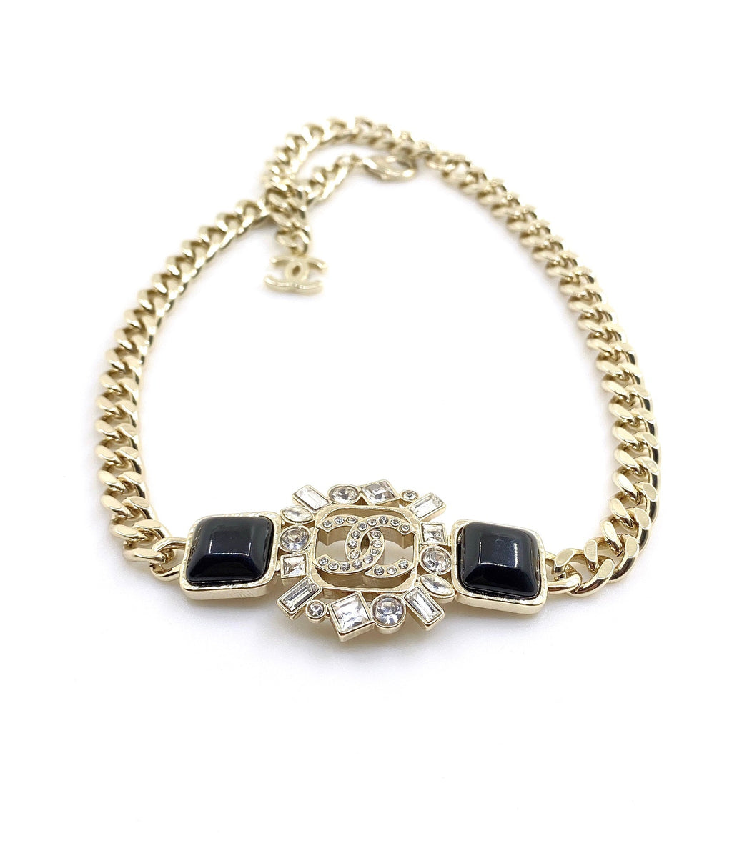 18K  Chanel Black Crystals Chain Necklace