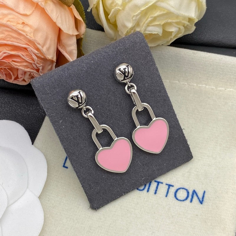 18K Louis Vuitton Pink Heart Gold Earrings