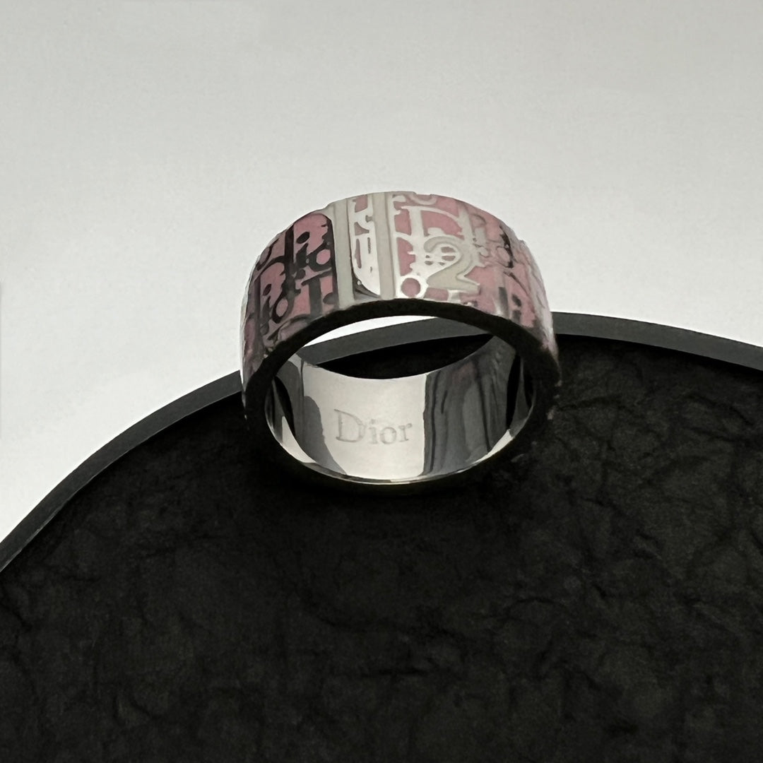 18K Dior Monogram Enamel Ring