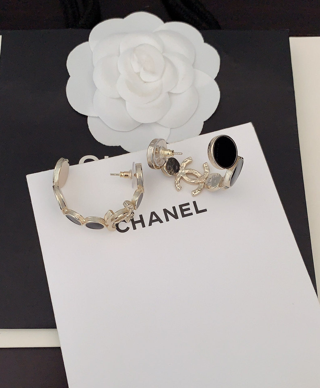 18K  Chanel Black Crystals Earrings