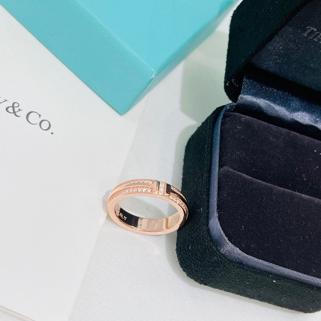 18K Tiffany Narrow Pave Diamond Ring