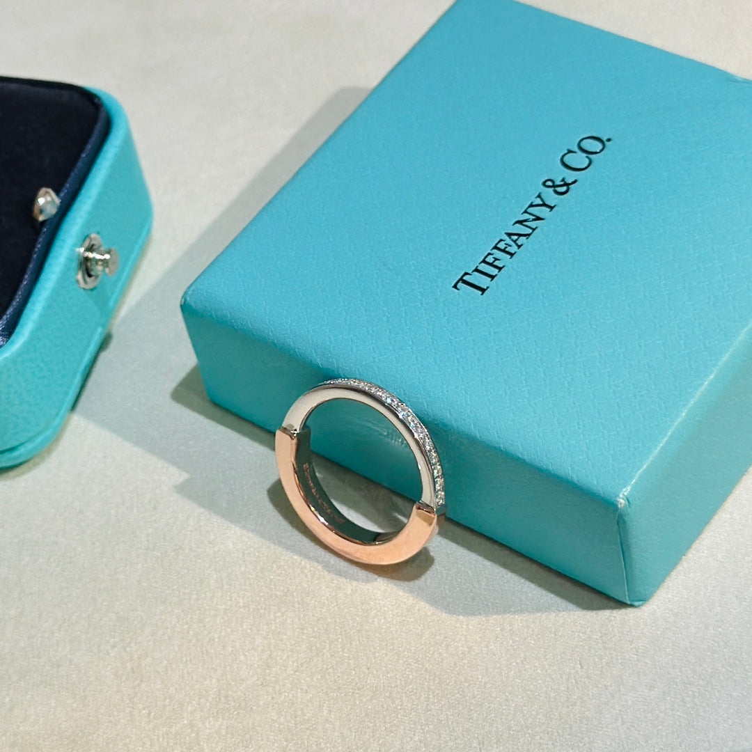 18K Tiffany Lock Diamond Rose Gold Ring