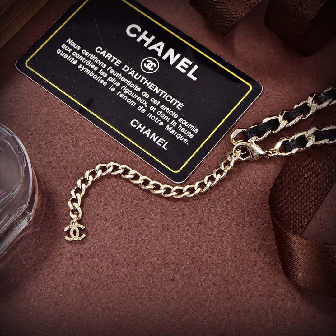 18K  Chanel Leather Choker Necklace