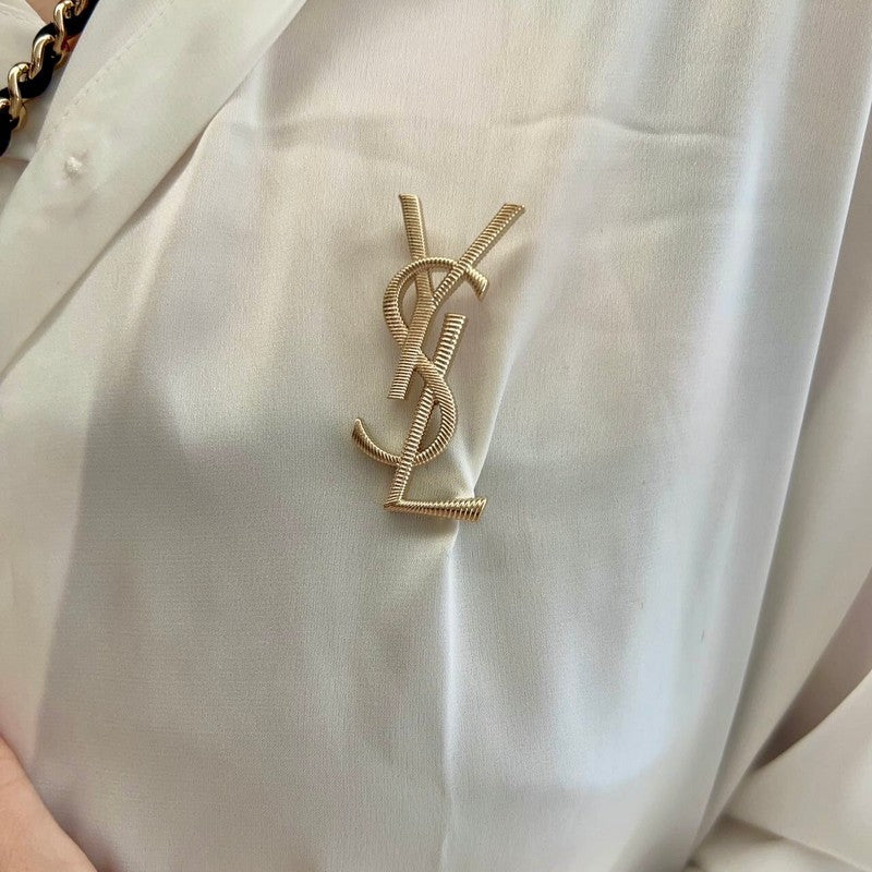 18K YSL Stripe Gold Brooch
