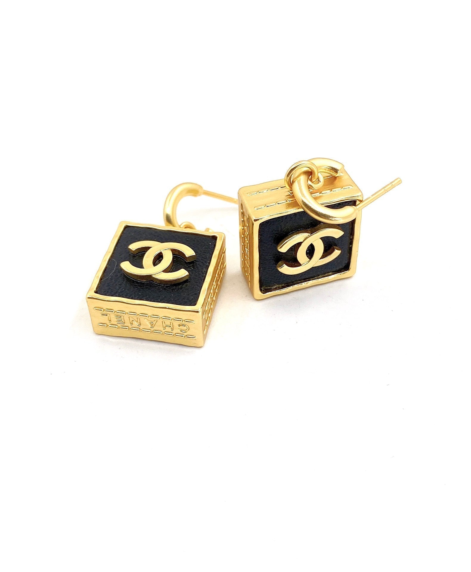 18K  Chanel Black Bag Pendant Earrings
