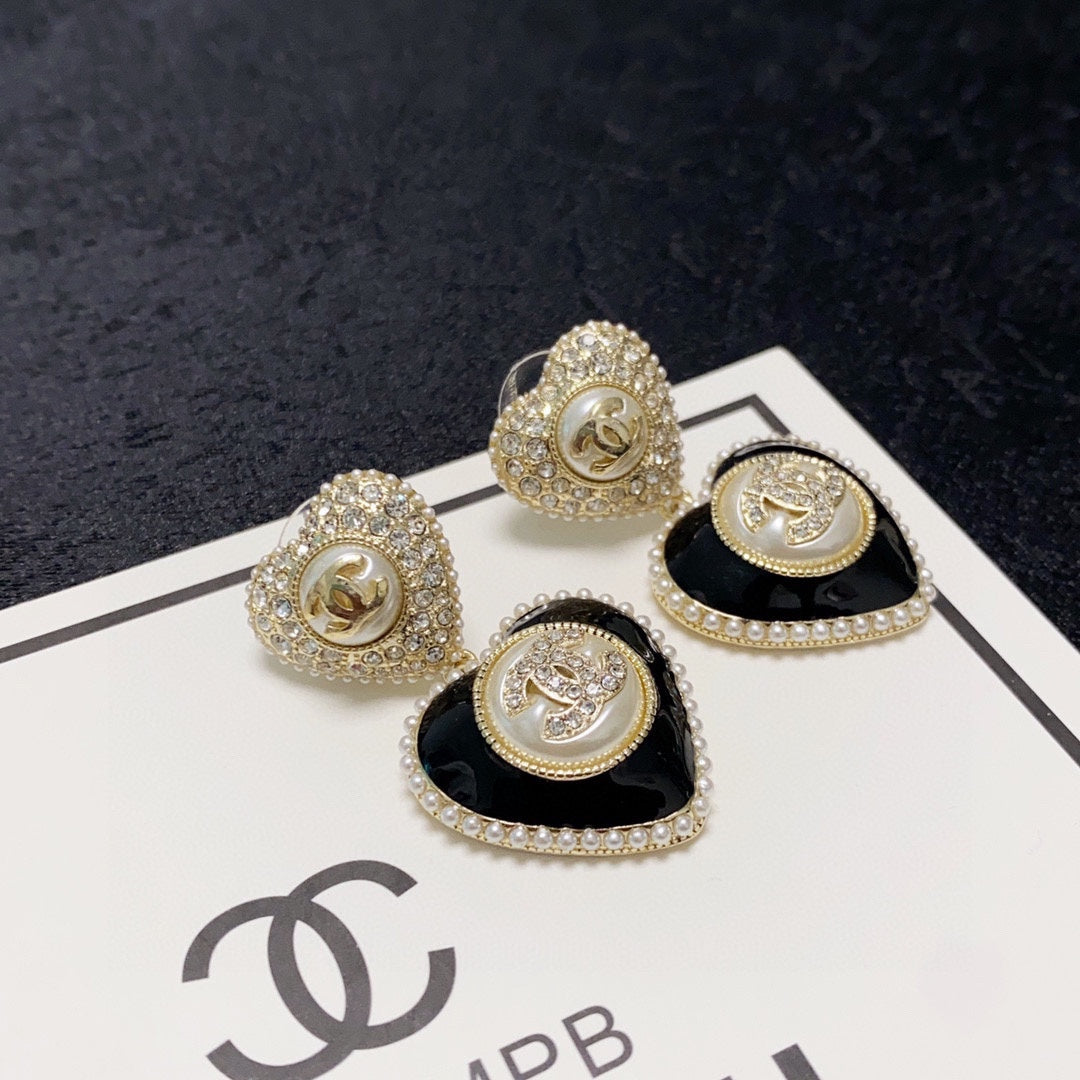 18K  Chanel Black Heart Earrings