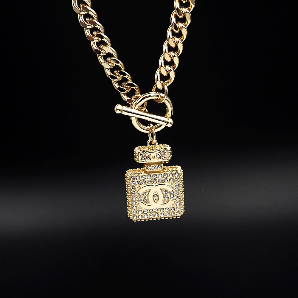 18K  Chanel Diamond Perfume Bottle Pendant Necklace