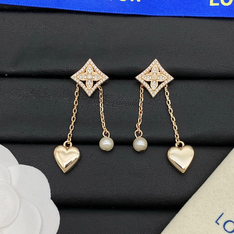 18K Louis Vuitton Pearl Diamond Drop Earrings