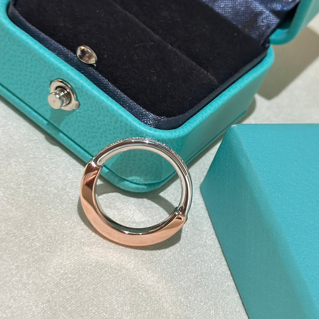 18K Tiffany Lock Diamond Rose Gold Ring
