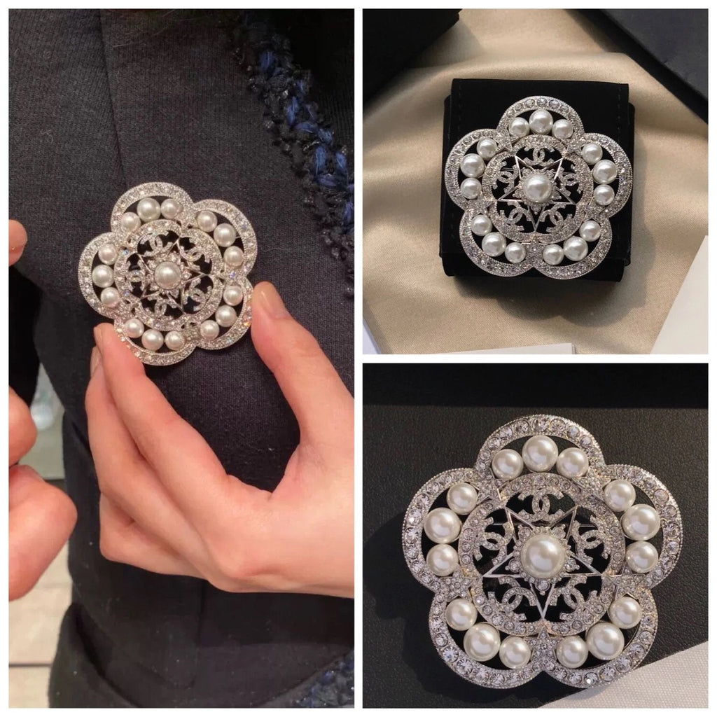 18K  Chanel Camellia Pearls Brooch