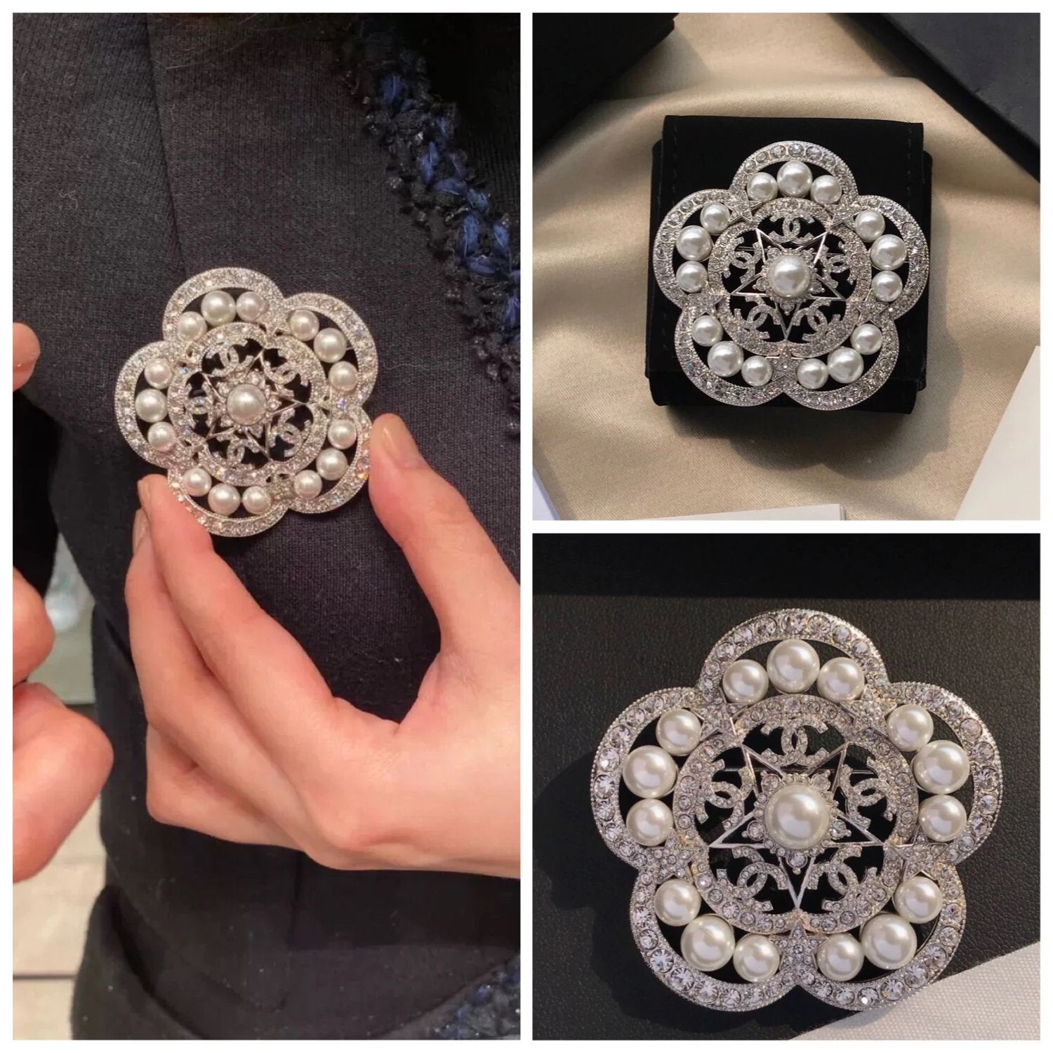 18K  Chanel Camellia Pearls Brooch