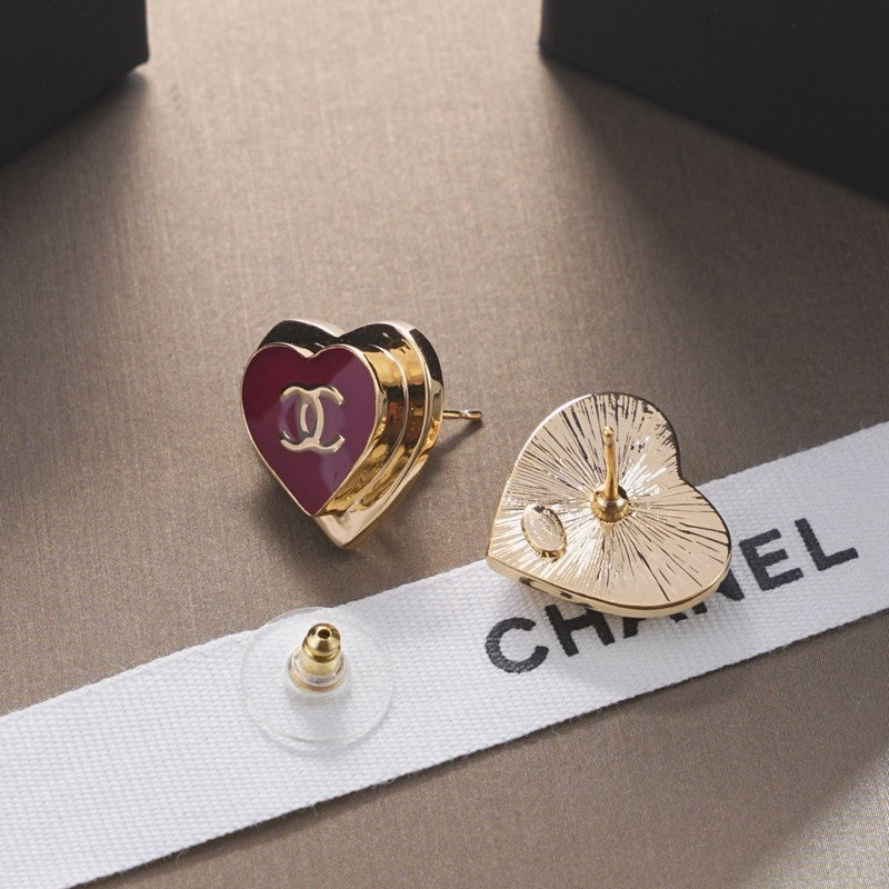 18K  Chanel Black & Red Heart Earrings