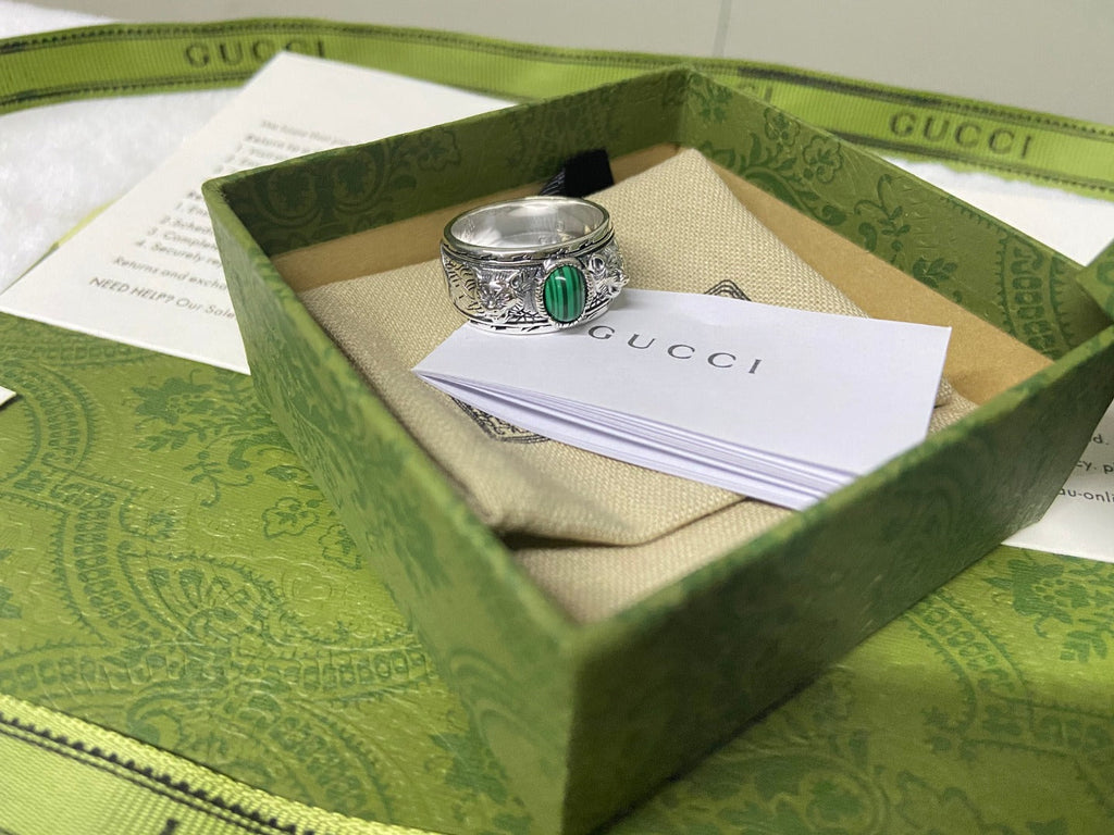 Double Gucci Feline Garden Green Ring
