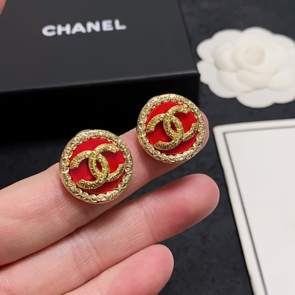 18K  Chanel Black & Red Earrings
