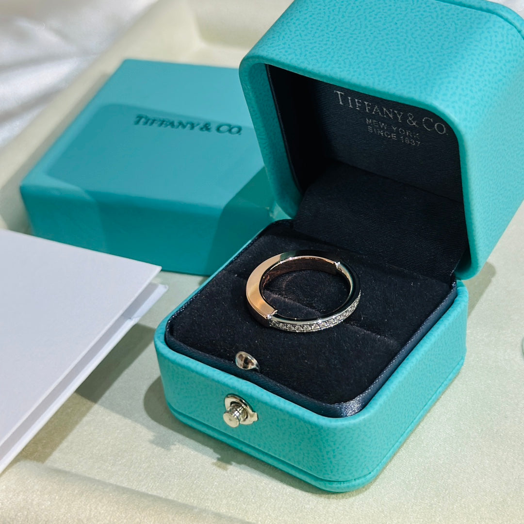 18K Tiffany Lock Diamonds Yellow Gold Ring