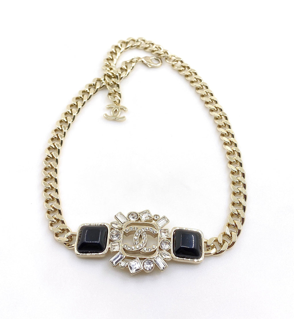 18K  Chanel Black Crystals Chain Necklace