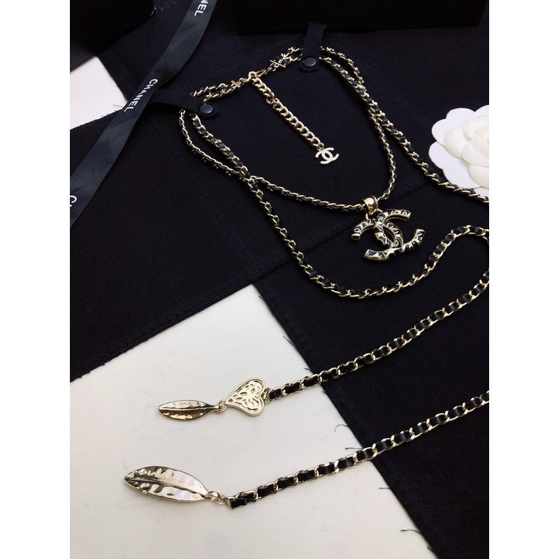 18K  Chanel Long Leather Necklace