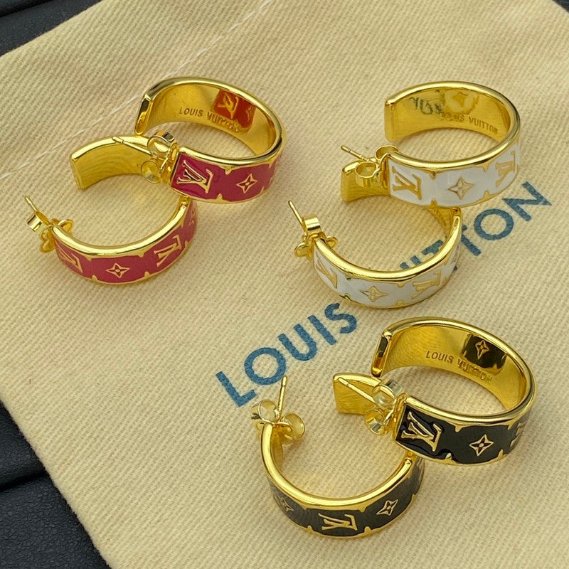 18K Louis Vuitton Nanogram Enamel Earrings