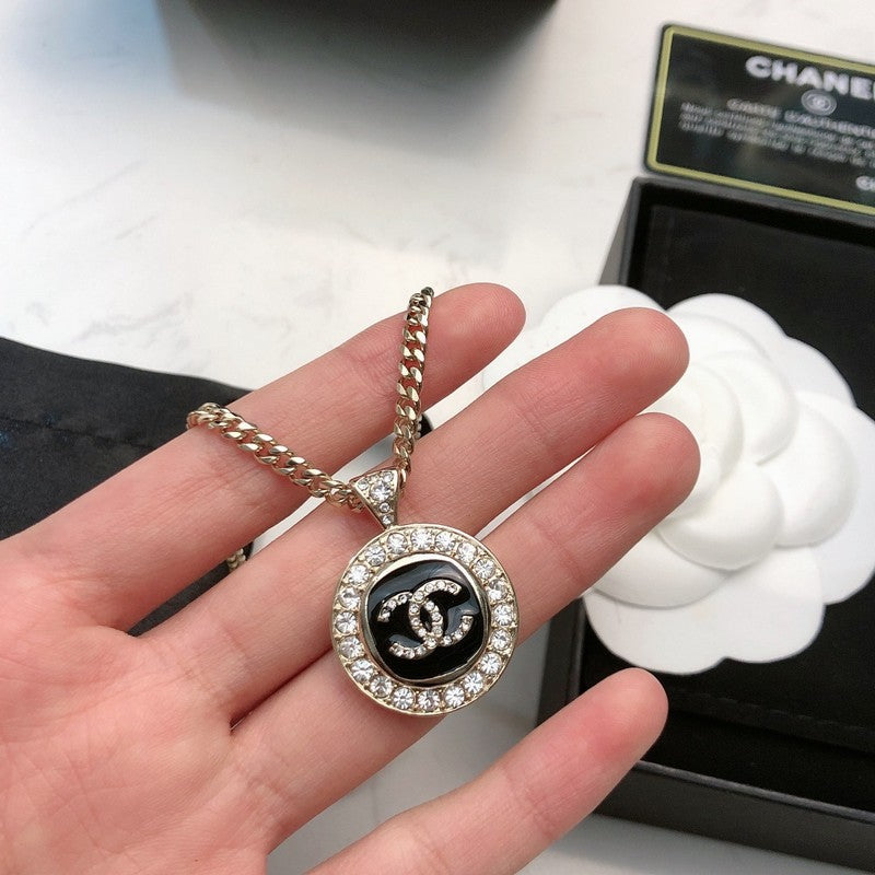 18K  Chanel Black & White Diamond Gold Necklace