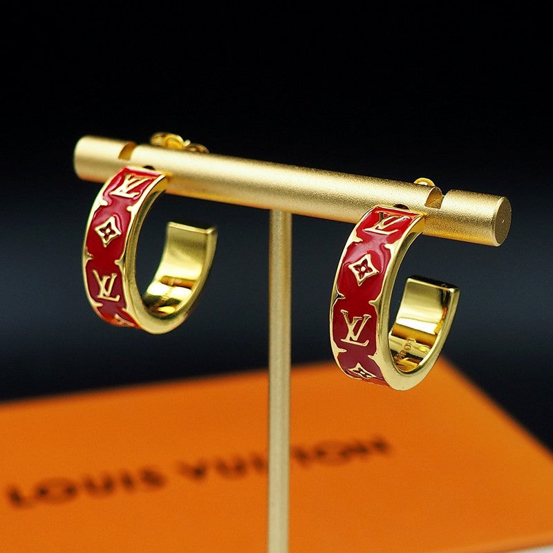 18K Louis Vuitton Nanogram Enamel Earrings